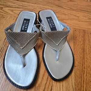 Vintage NWOB Stuart Weitzman Silver Metal Beads and Rhinestones Thong Sandals